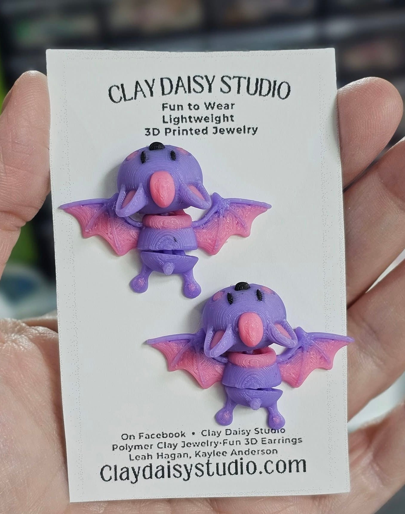 Articulated 3D Printed Bat Earrings